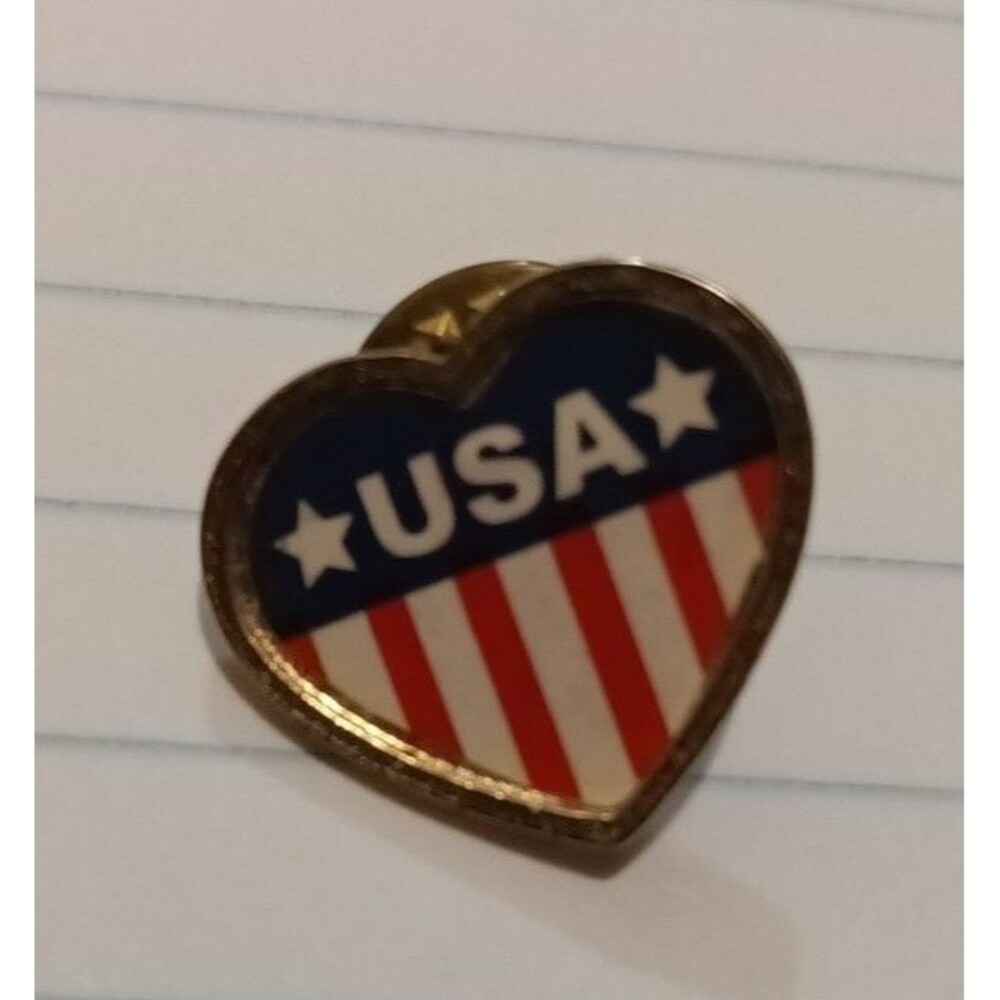 Stars & Stripes Red White Blue Heart Love America Vintage Tie Tack Lapel Pin D1